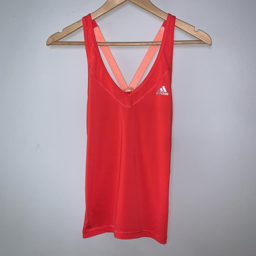 Adidas Sunset Colors Pink Climalite V Neck Workout Athletic Stretchy Tank Top